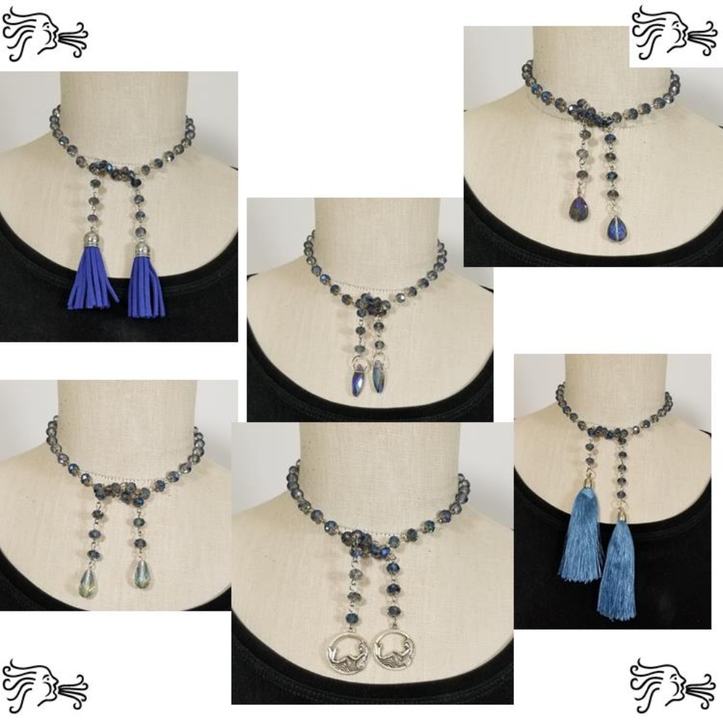 Blue Iridescent Crystal Chain Silver Necklace 17$